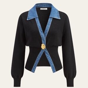 Denim Trim Metal Button Cardigan